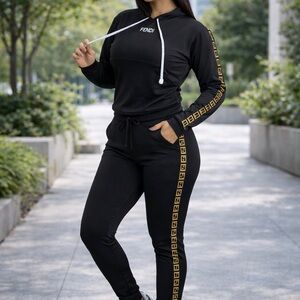 Black Women's Tracksuit with Gold Accents
